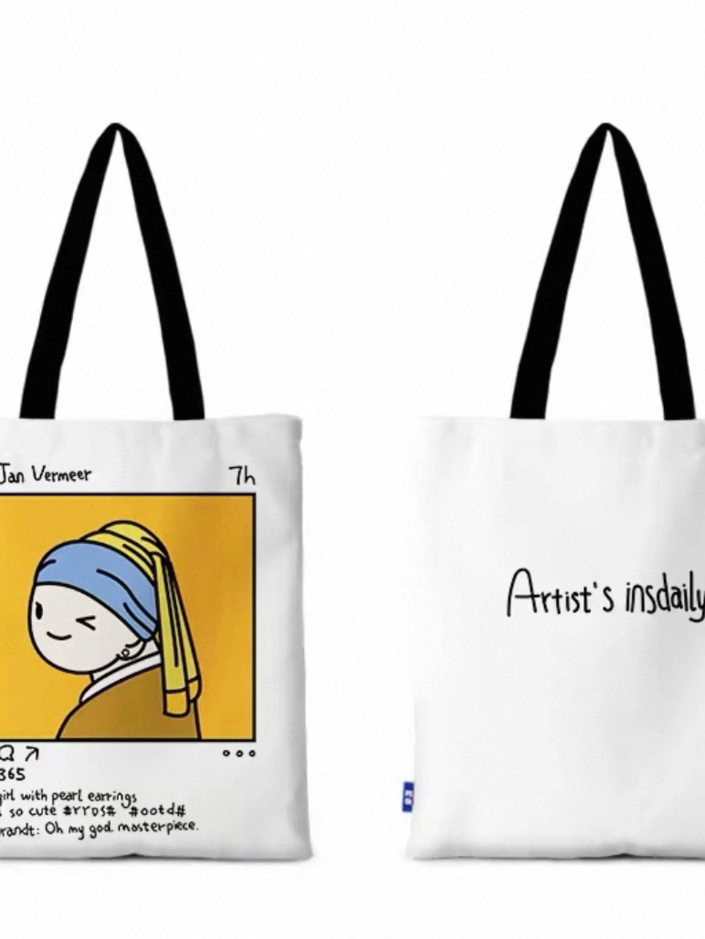 Girl With a Pearl Earring Canvas Tote Bag with Zipper & Inner Pocket